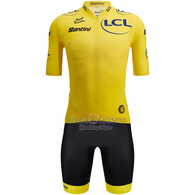 Tour DE Francia Ropa Ciclismo Culotte Corto 2023 Hombre Mangas Cortas AMarillo